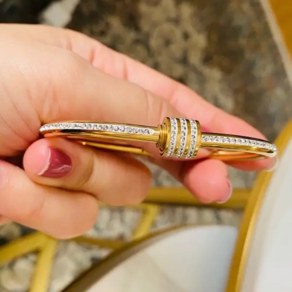 Classic 10k Gold Plated Cz Diamond Bangle bracelet - Picture 3 of 16